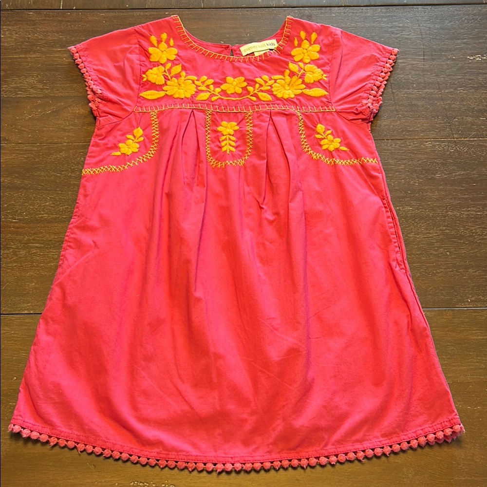 Garnet Hill Kids Pink/ Yellow Embroidered Flowers Dress